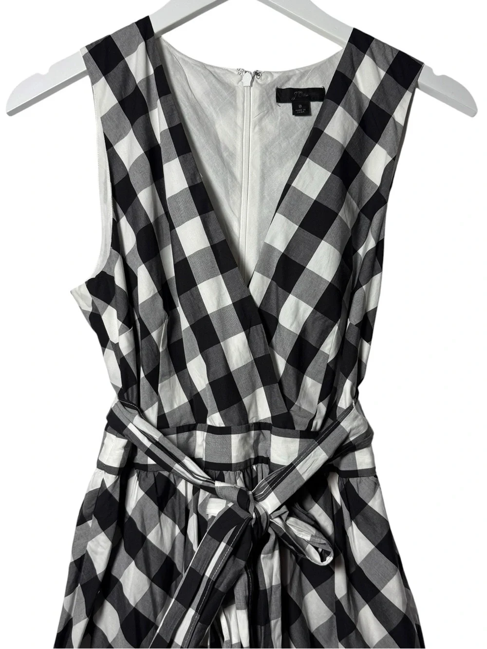 J. Crew Sleeveless Faux Wrap Dress in Gingham Cotton Poplin Size 8 Black White - Picture 6 of 11